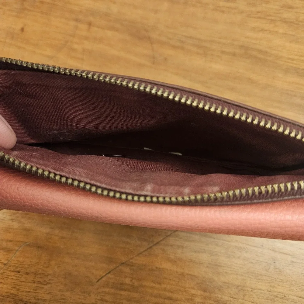 Fossil Preston Snap Bi-fold Pebbled Leather Wallet Pink Purple Card Slots Zipper